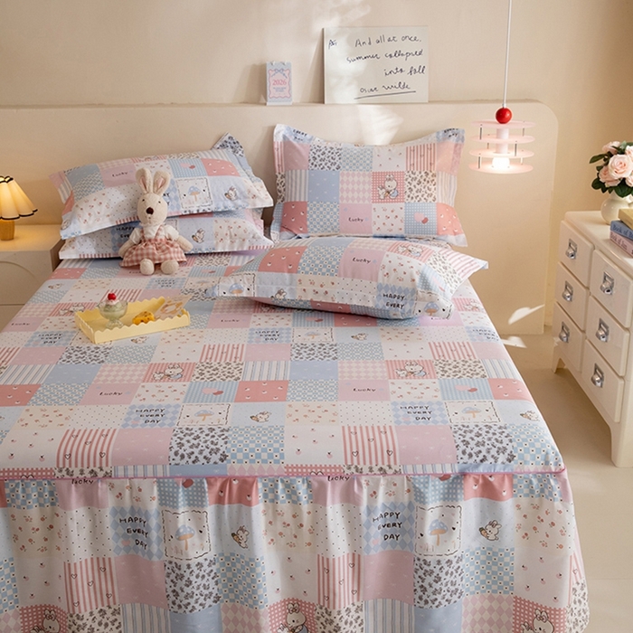 91家纺网 家纺一手货源 找家纺 八十八家纺 2025新款全棉12868系列四件套单品床裙 花点小兔