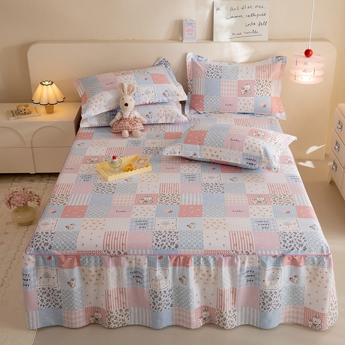 八十八家纺 2025新款全棉12868系列四件套单品床裙 花点小兔