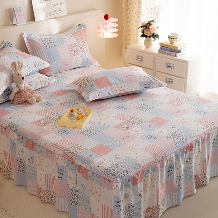 91家纺网 家纺一手货源 找家纺 八十八家纺 2025新款全棉12868系列四件套单品床裙 花点小兔