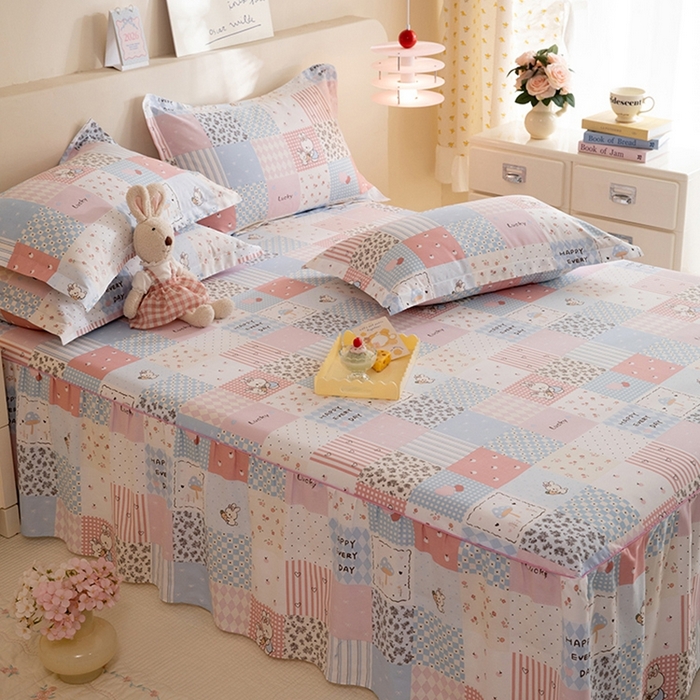 91家纺网 家纺一手货源 找家纺 八十八家纺 2025新款全棉12868系列四件套单品床裙 花点小兔