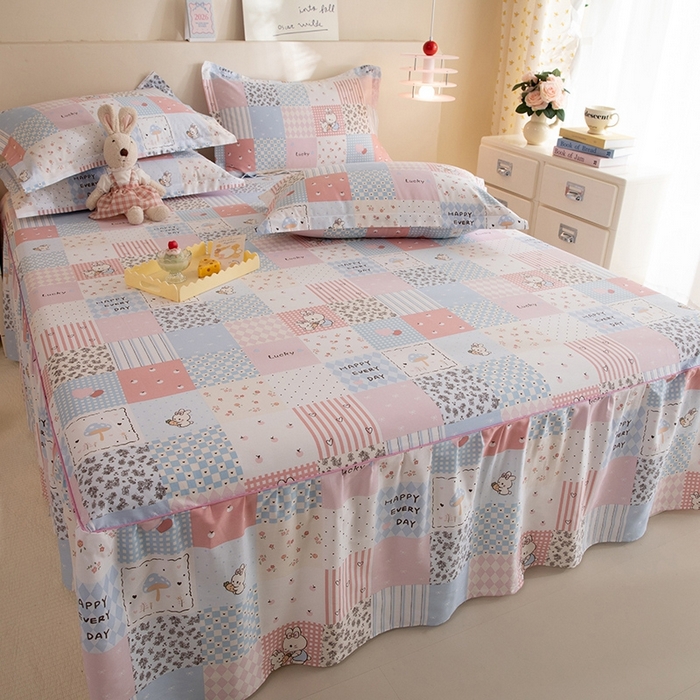 91家纺网 家纺一手货源 找家纺 八十八家纺 2025新款全棉12868系列四件套单品床裙 花点小兔