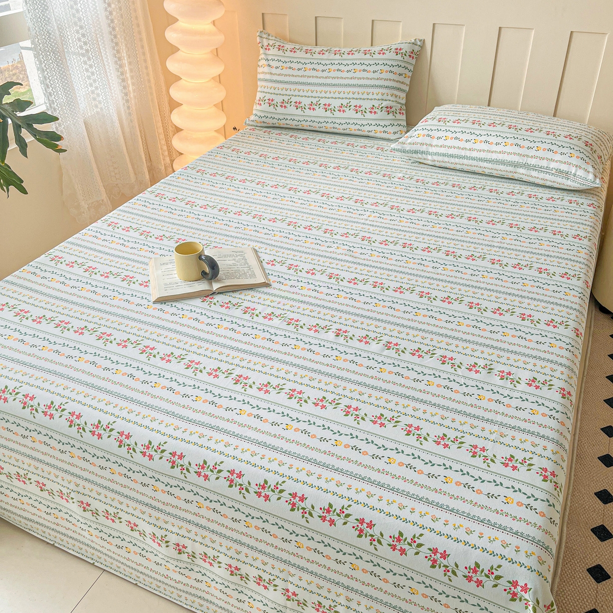 91家纺网 家纺一手货源 找家纺 首爱家纺 2026新款工艺款原棉印花老粗布床单系列晨曦