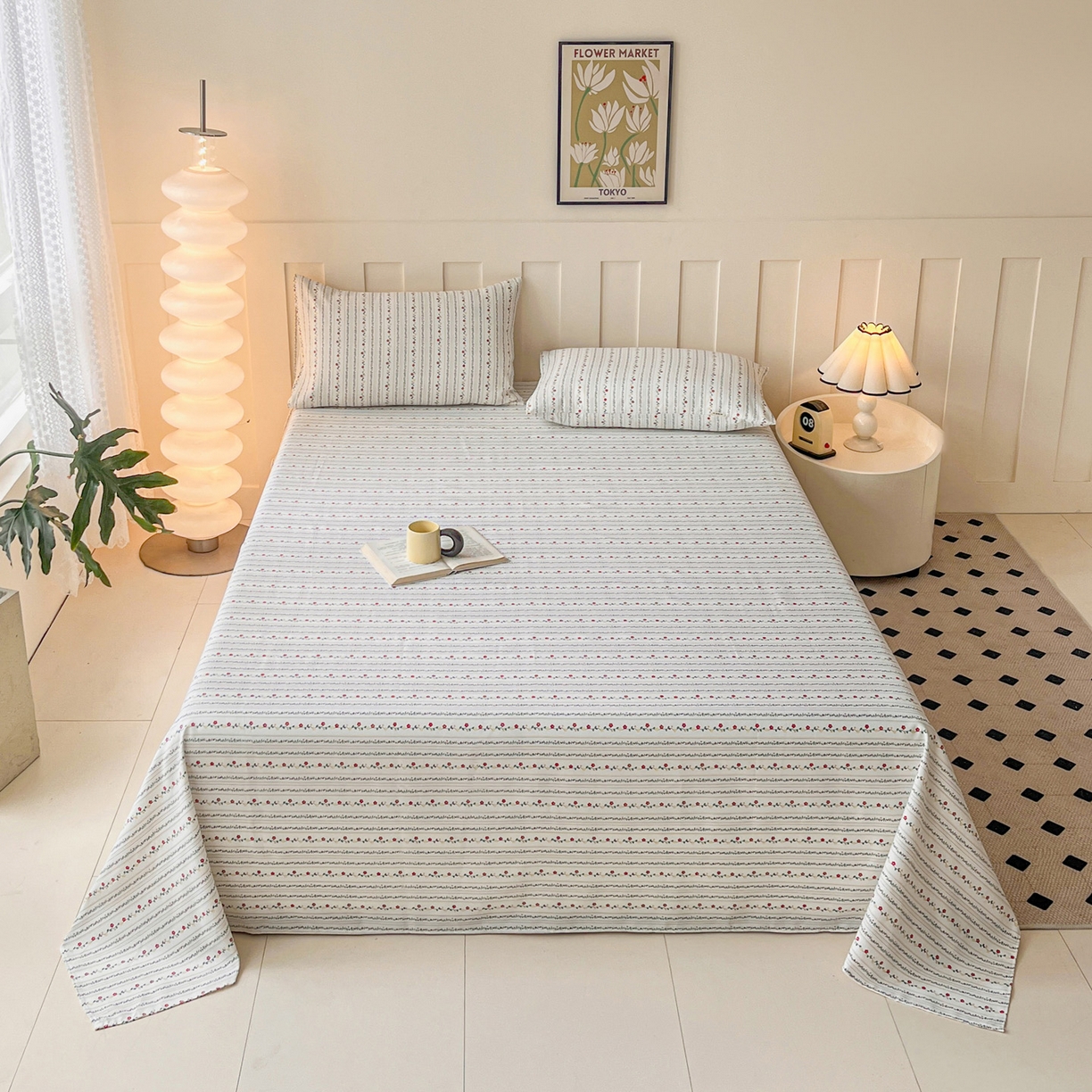 91家纺网 家纺一手货源 找家纺 首爱家纺 2026新款工艺款原棉印花老粗布床单系列风雅