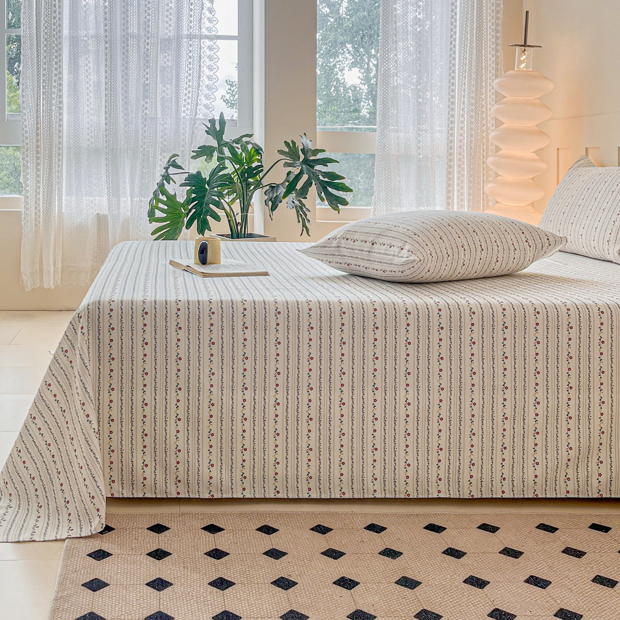 91家纺网 家纺一手货源 找家纺 首爱家纺 2026新款工艺款原棉印花老粗布床单系列风雅