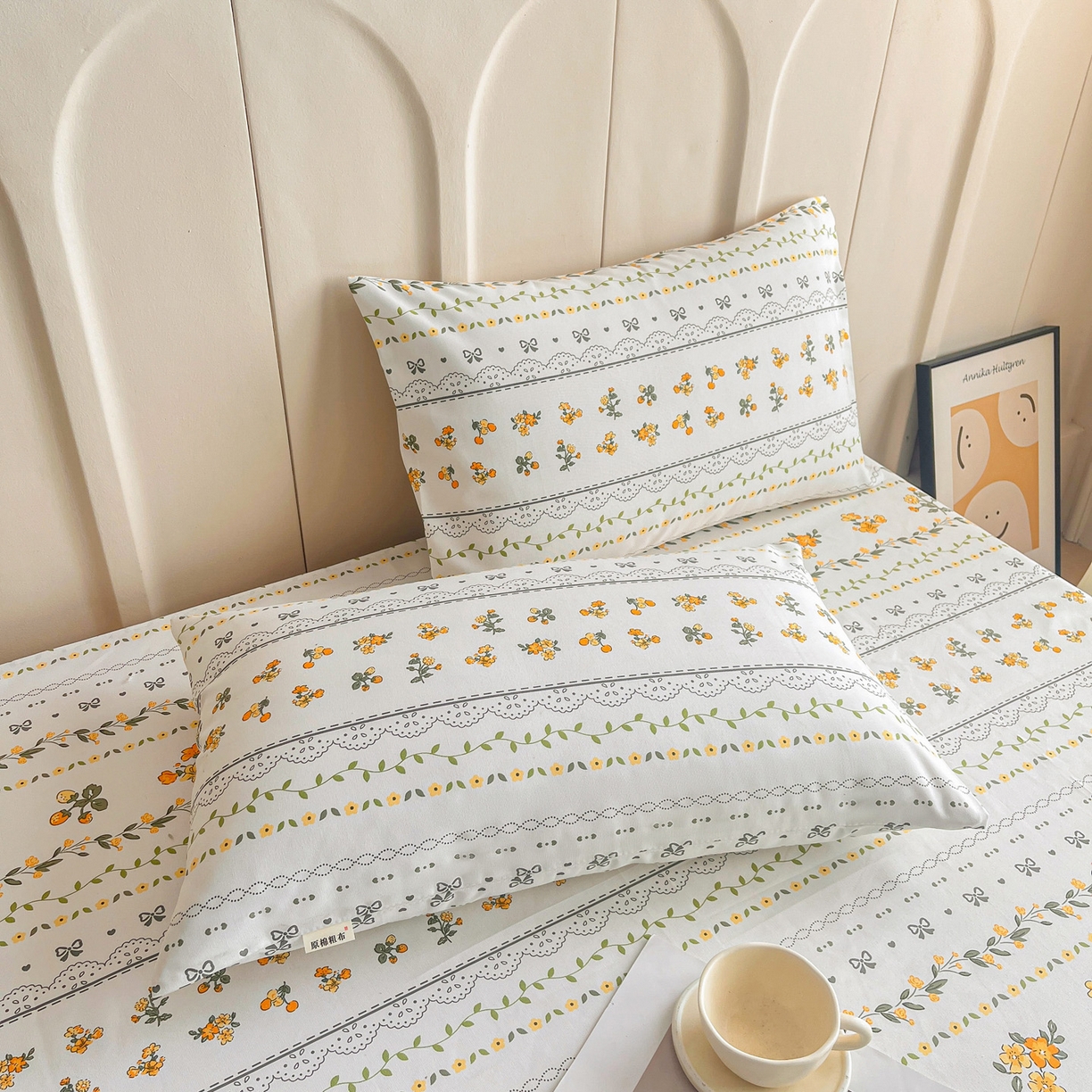 91家纺网 家纺一手货源 找家纺 首爱家纺 2026新款工艺款原棉印花老粗布床单系列花蝶