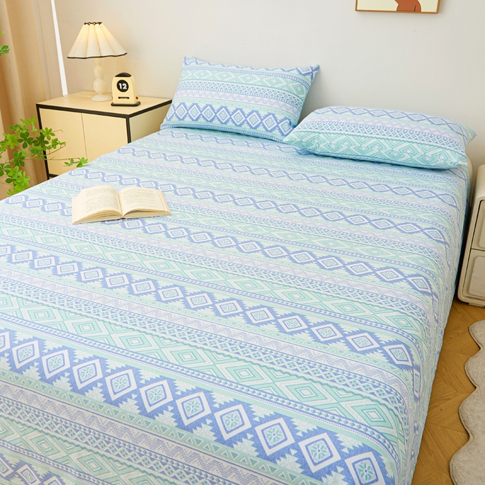 91家纺网 家纺一手货源 找家纺 首爱家纺 2026新款工艺款原棉印花老粗布床单系列蓝色恋格