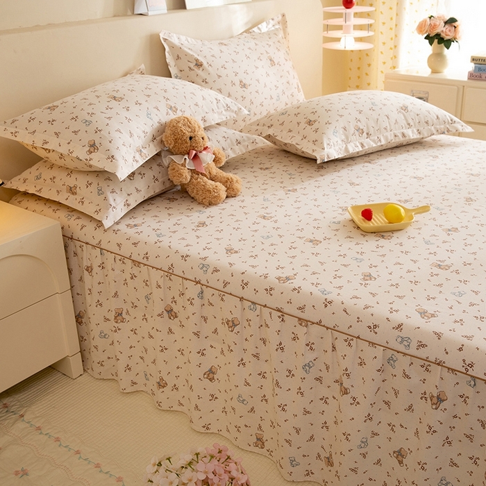 91家纺网 家纺一手货源 找家纺 八十八家纺 2025新款全棉12868系列四件套单品床裙 花间小熊