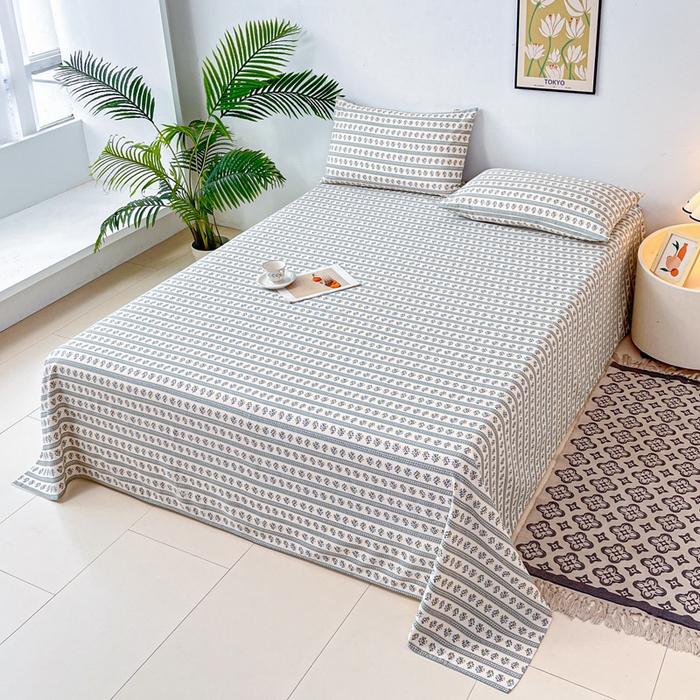 91家纺网 家纺一手货源 找家纺 首爱家纺 2026新款工艺款原棉印花老粗布床单系列蓝心