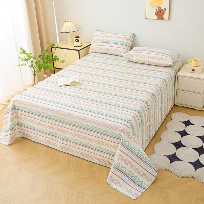 91家纺网 家纺一手货源 找家纺 首爱家纺 2026新款工艺款原棉印花老粗布床单系列条雅恋