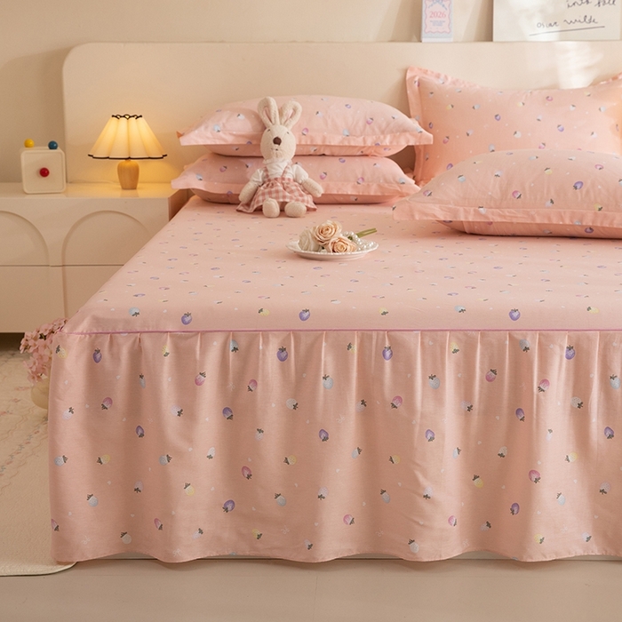 91家纺网 家纺一手货源 找家纺 八十八家纺 2025新款全棉12868系列四件套单品床裙 奶油草莓