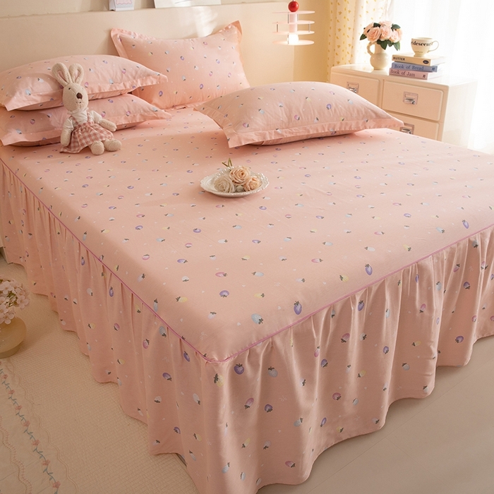 91家纺网 家纺一手货源 找家纺 八十八家纺 2025新款全棉12868系列四件套单品床裙 奶油草莓