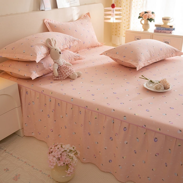 91家纺网 家纺一手货源 找家纺 八十八家纺 2025新款全棉12868系列四件套单品床裙 奶油草莓