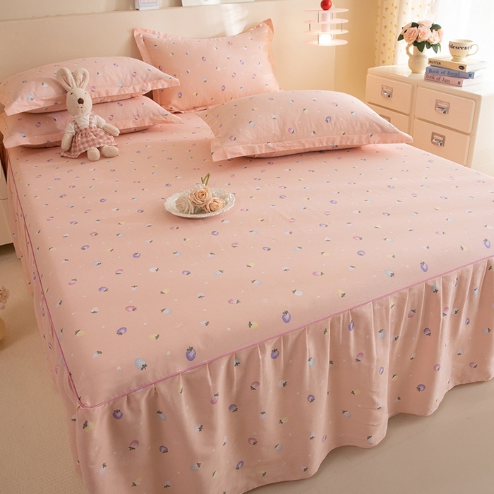 91家纺网 家纺一手货源 找家纺 八十八家纺 2025新款全棉12868系列四件套单品床裙 奶油草莓