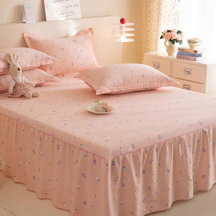 91家纺网 家纺一手货源 找家纺 八十八家纺 2025新款全棉12868系列四件套单品床裙 奶油草莓