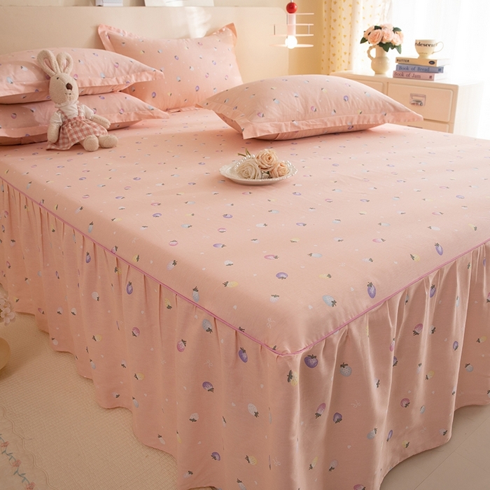 91家纺网 家纺一手货源 找家纺 八十八家纺 2025新款全棉12868系列四件套单品床裙 奶油草莓