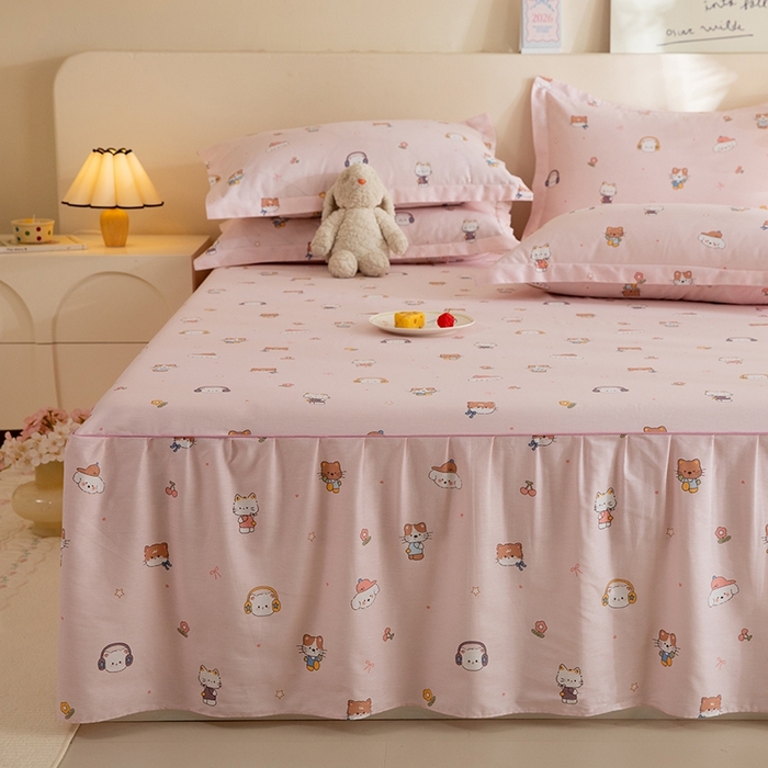 91家纺网 家纺一手货源 找家纺 八十八家纺 2025新款全棉12868系列四件套单品床裙 趣猫