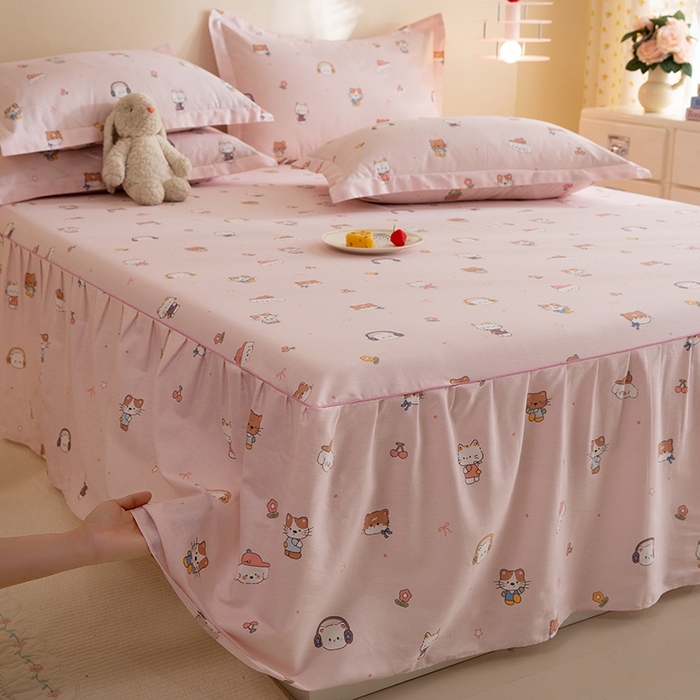 91家纺网 家纺一手货源 找家纺 八十八家纺 2025新款全棉12868系列四件套单品床裙 趣猫