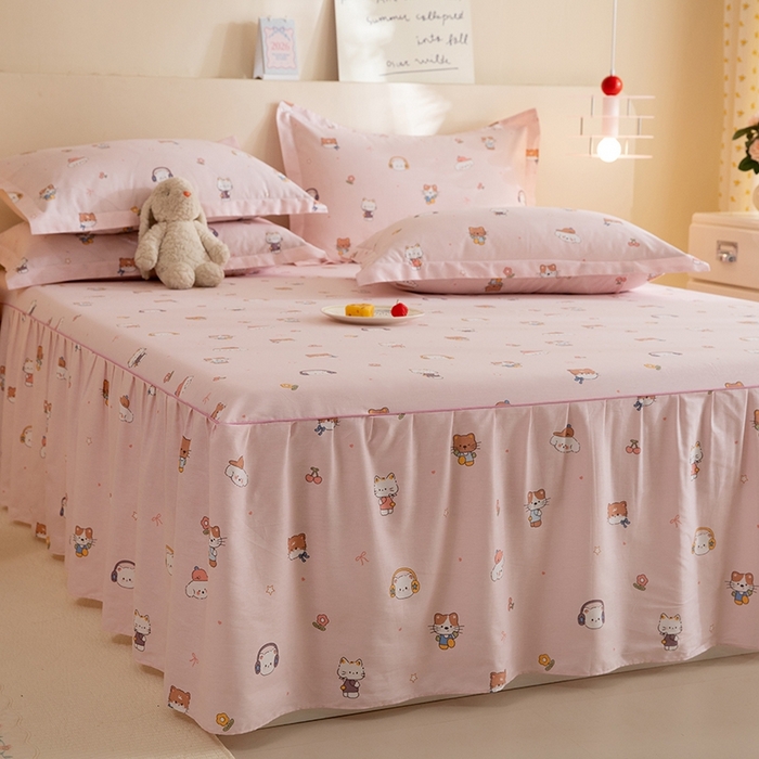 91家纺网 家纺一手货源 找家纺 八十八家纺 2025新款全棉12868系列四件套单品床裙 趣猫