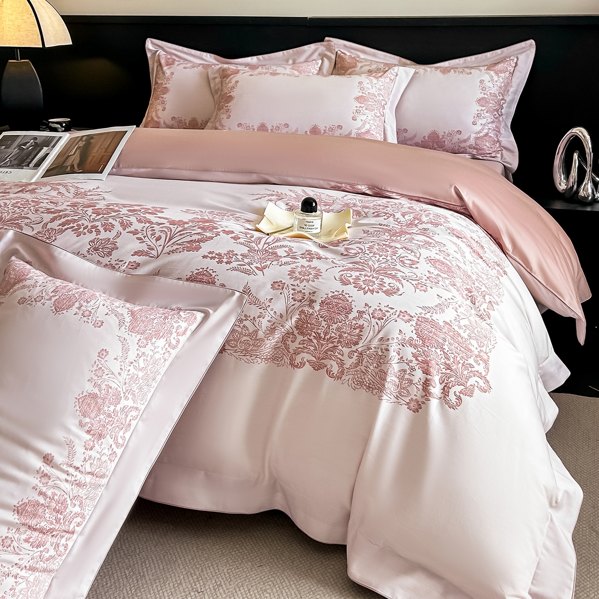 91家纺网 家纺一手货源 找家纺 置顶家纺 2026新款十里蔷薇-亲肤数码印花麻绳边系列 十里蔷薇-玉粉