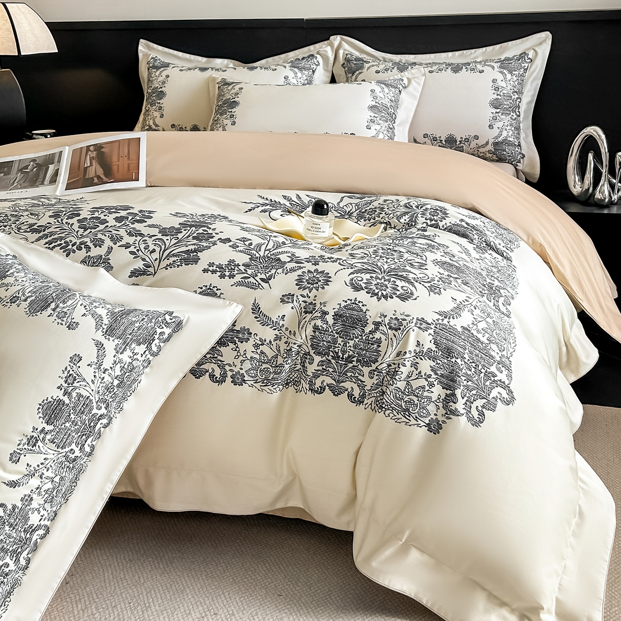 91家纺网 家纺一手货源 找家纺 置顶家纺 2026新款十里蔷薇-亲肤数码印花麻绳边系列 十里蔷薇-浅香槟