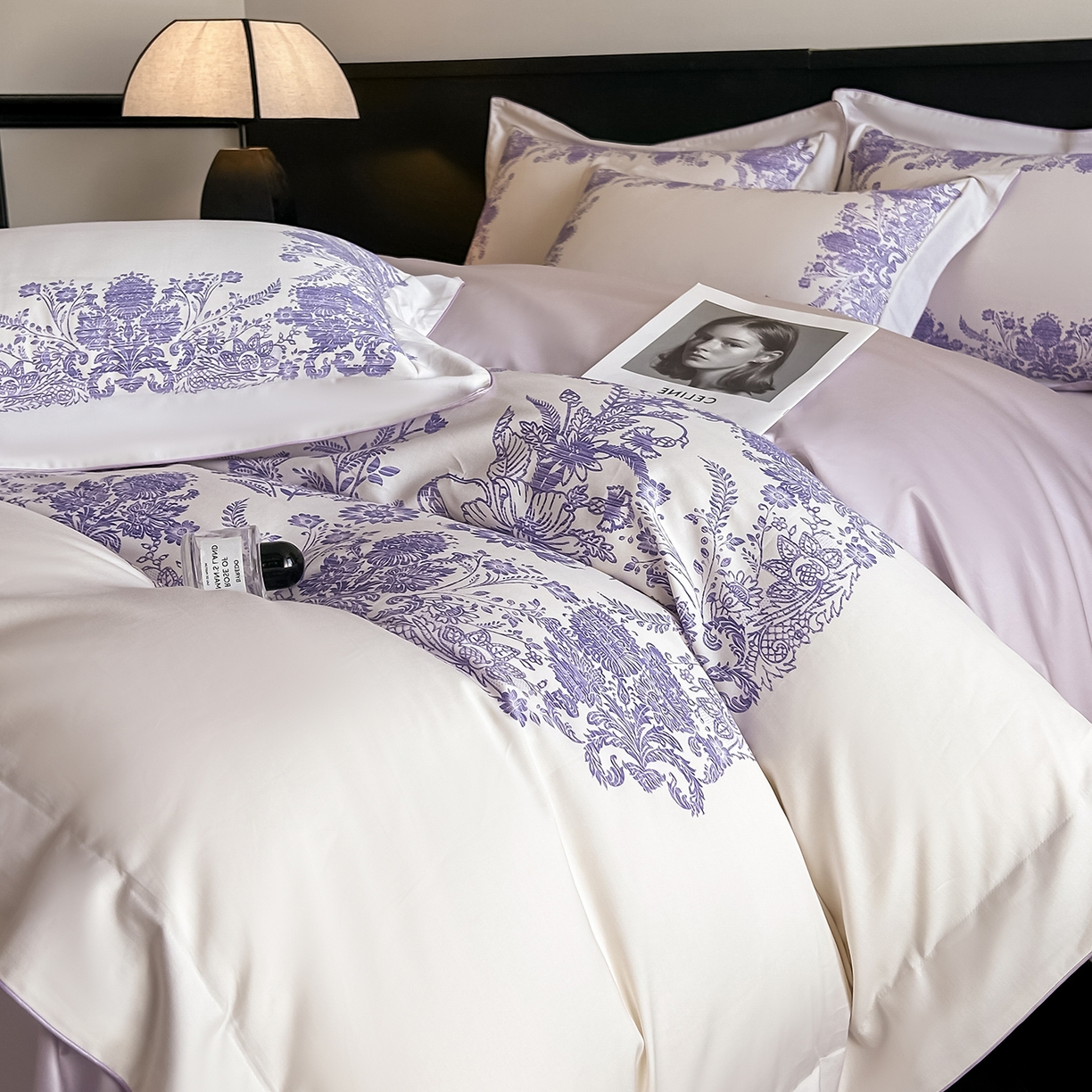 91家纺网 家纺一手货源 找家纺 置顶家纺 2026新款十里蔷薇-亲肤数码印花麻绳边系列 十里蔷薇-香芋紫