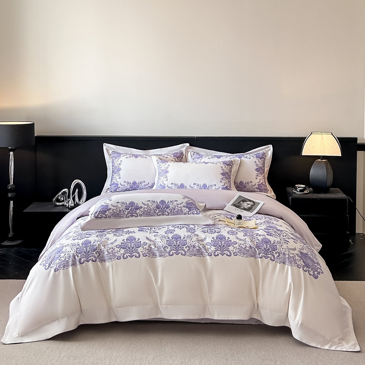 91家纺网 家纺一手货源 找家纺 置顶家纺 2026新款十里蔷薇-亲肤数码印花麻绳边系列 十里蔷薇-香芋紫