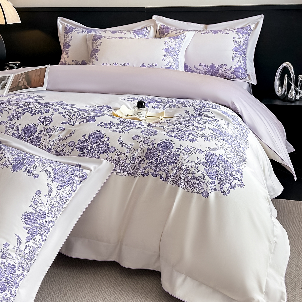 置顶家纺 2026新款十里蔷薇-亲肤数码印花麻绳边系列 十里蔷薇-香芋紫