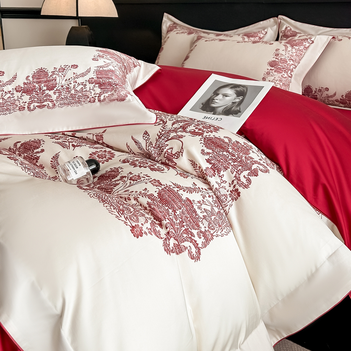 91家纺网 家纺一手货源 找家纺 置顶家纺 2026新款十里蔷薇-亲肤数码印花麻绳边系列 十里蔷薇-大红