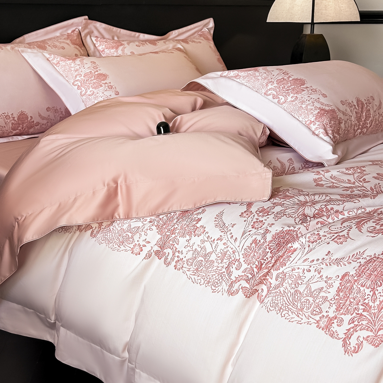 91家纺网 家纺一手货源 找家纺 置顶家纺 2026新款十里蔷薇-亲肤数码印花麻绳边系列 十里蔷薇-玉粉