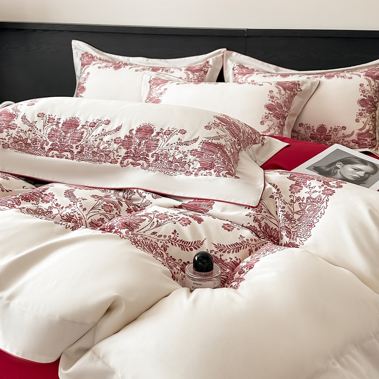 91家纺网 家纺一手货源 找家纺 置顶家纺 2026新款十里蔷薇-亲肤数码印花麻绳边系列 十里蔷薇-大红