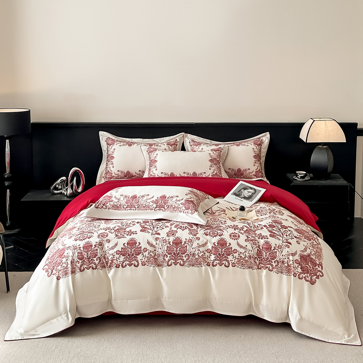 91家纺网 家纺一手货源 找家纺 置顶家纺 2026新款十里蔷薇-亲肤数码印花麻绳边系列 十里蔷薇-大红