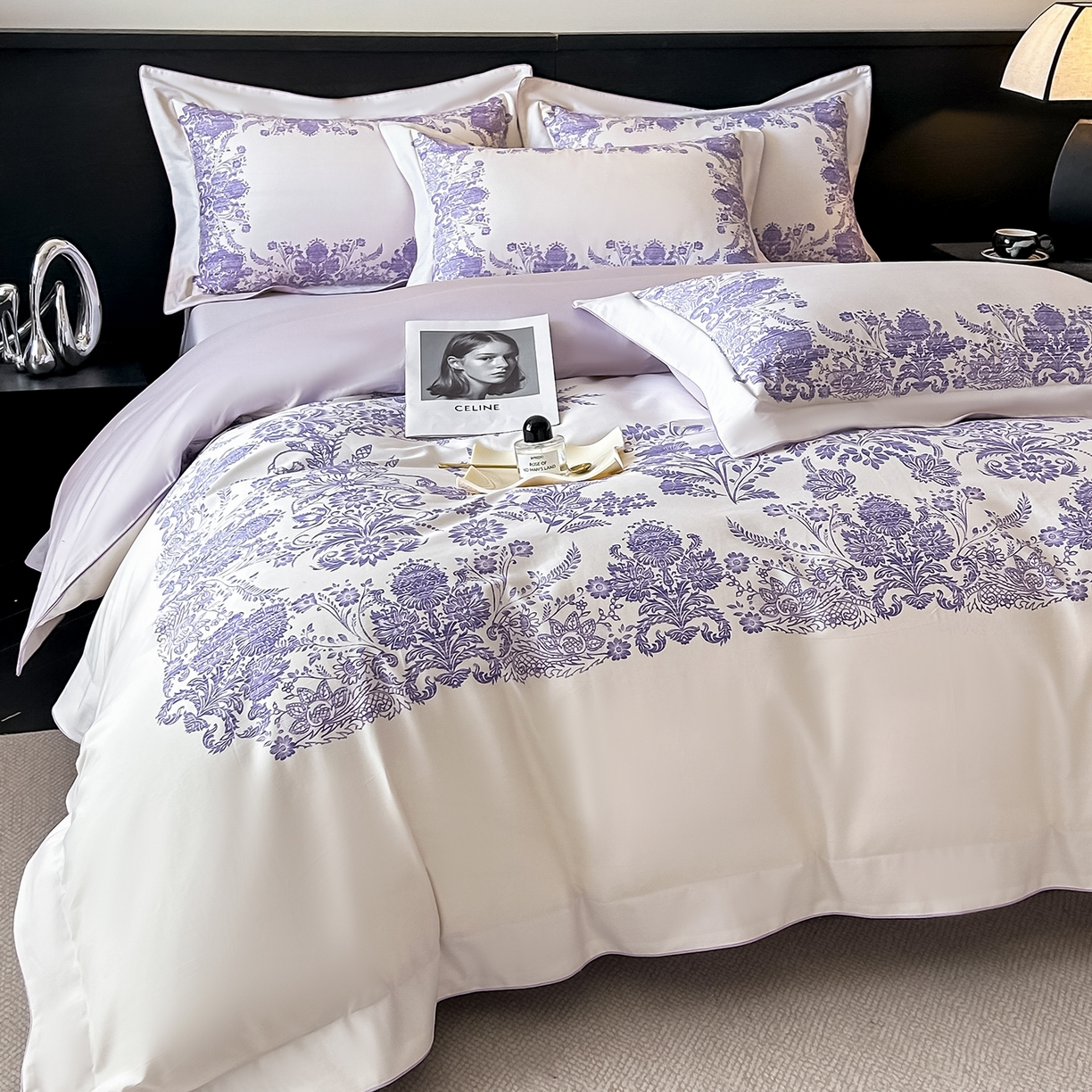 91家纺网 家纺一手货源 找家纺 置顶家纺 2026新款十里蔷薇-亲肤数码印花麻绳边系列 十里蔷薇-香芋紫