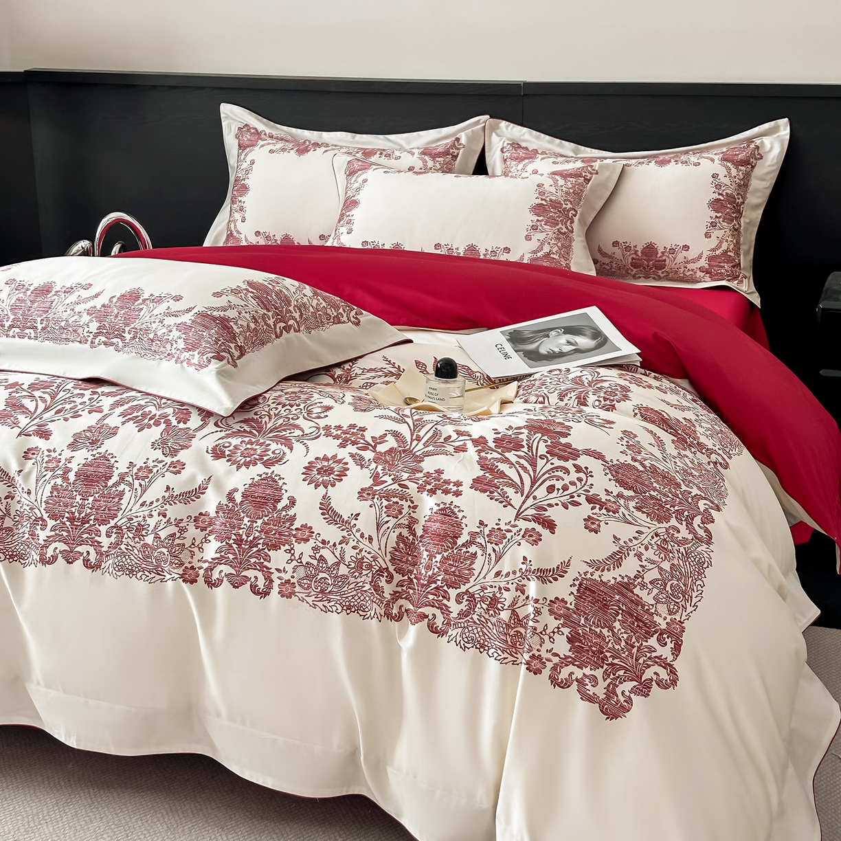 91家纺网 家纺一手货源 找家纺 置顶家纺 2026新款十里蔷薇-亲肤数码印花麻绳边系列 十里蔷薇-大红