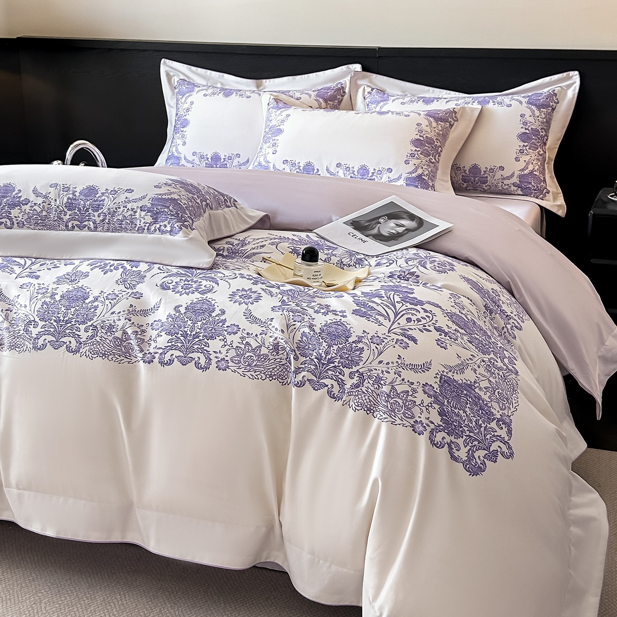 91家纺网 家纺一手货源 找家纺 置顶家纺 2026新款十里蔷薇-亲肤数码印花麻绳边系列 十里蔷薇-香芋紫