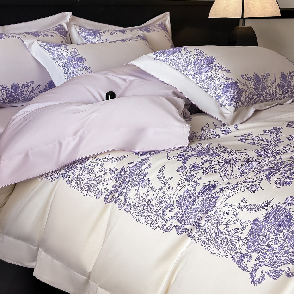 91家纺网 家纺一手货源 找家纺 置顶家纺 2026新款十里蔷薇-亲肤数码印花麻绳边系列 十里蔷薇-香芋紫