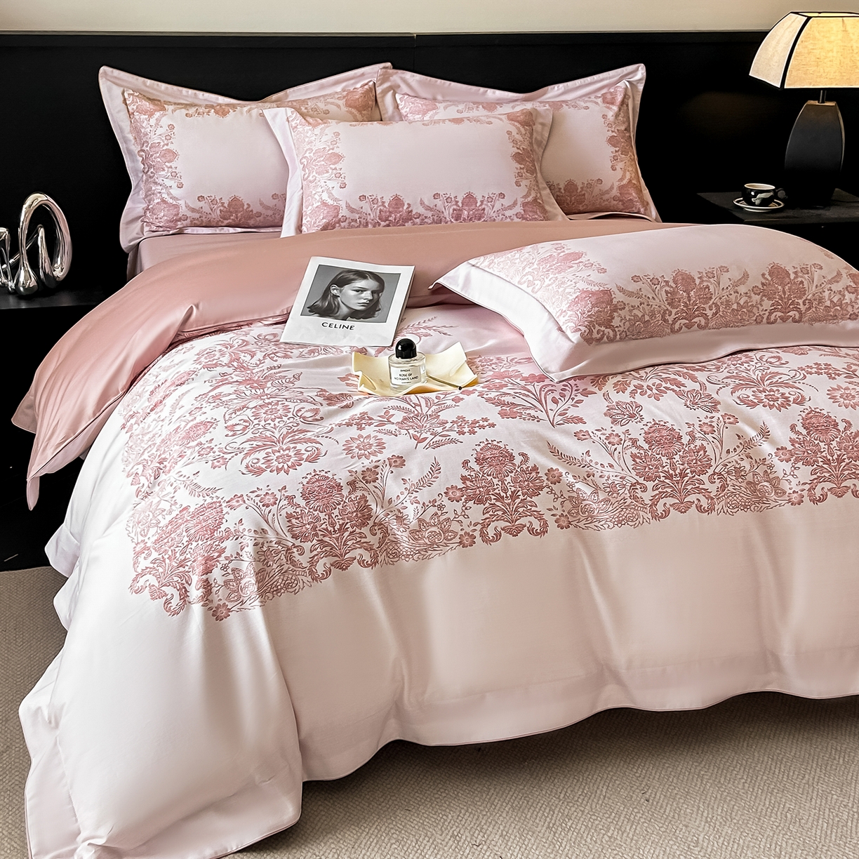 91家纺网 家纺一手货源 找家纺 置顶家纺 2026新款十里蔷薇-亲肤数码印花麻绳边系列 十里蔷薇-玉粉