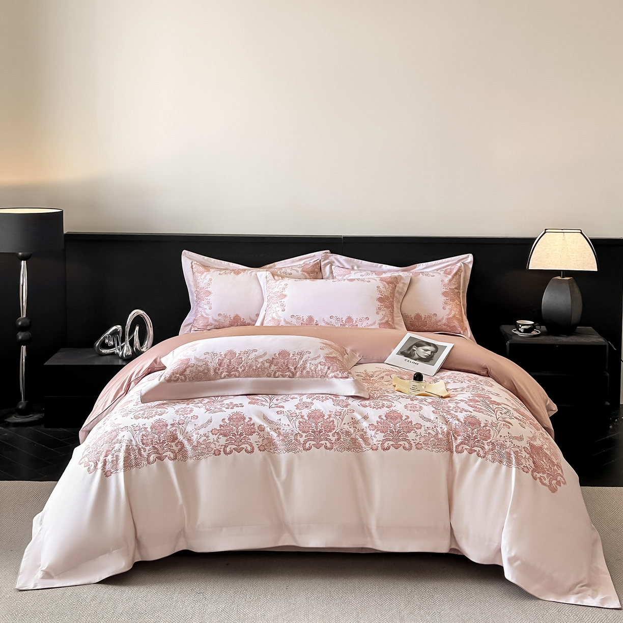 91家纺网 家纺一手货源 找家纺 置顶家纺 2026新款十里蔷薇-亲肤数码印花麻绳边系列 十里蔷薇-玉粉