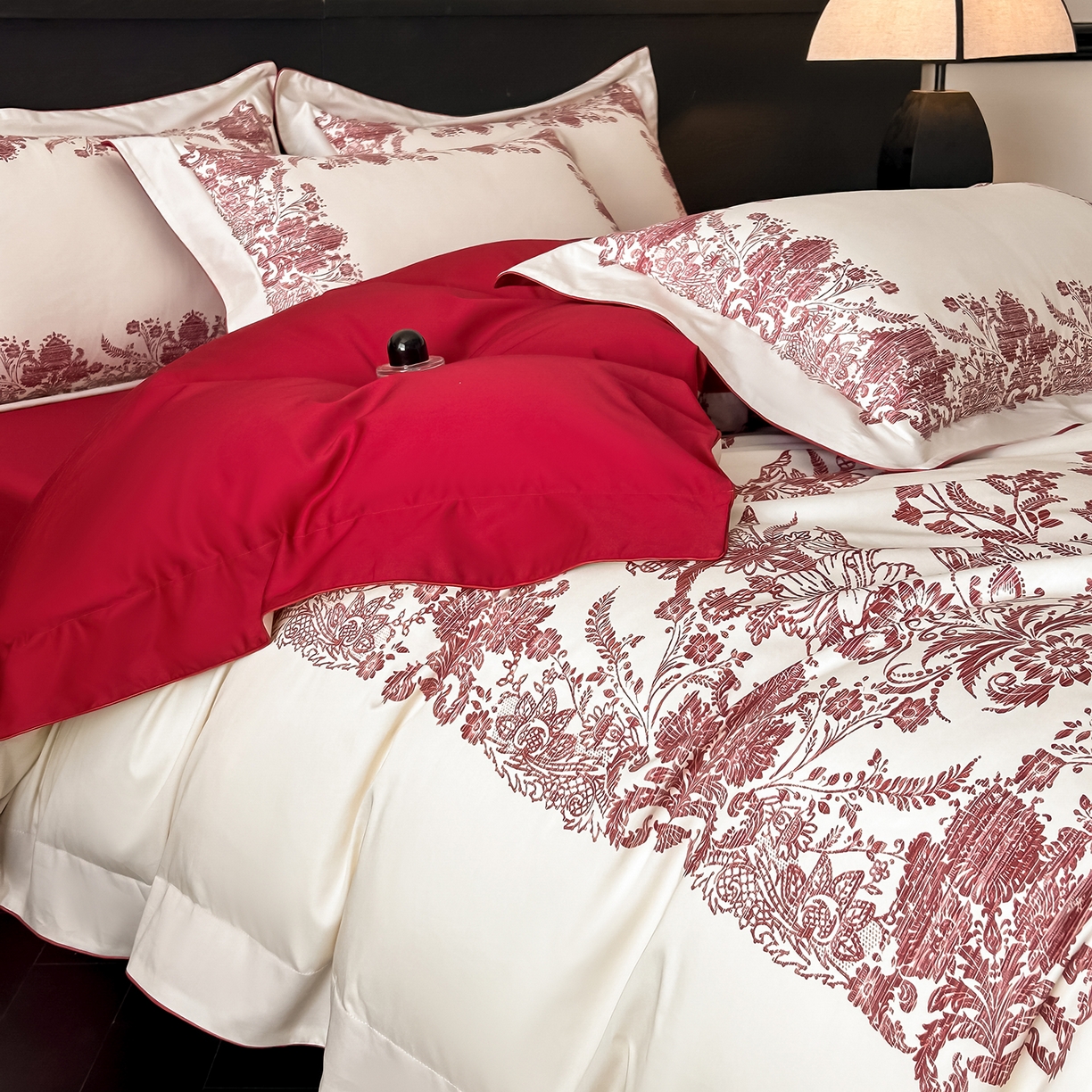 91家纺网 家纺一手货源 找家纺 置顶家纺 2026新款十里蔷薇-亲肤数码印花麻绳边系列 十里蔷薇-大红