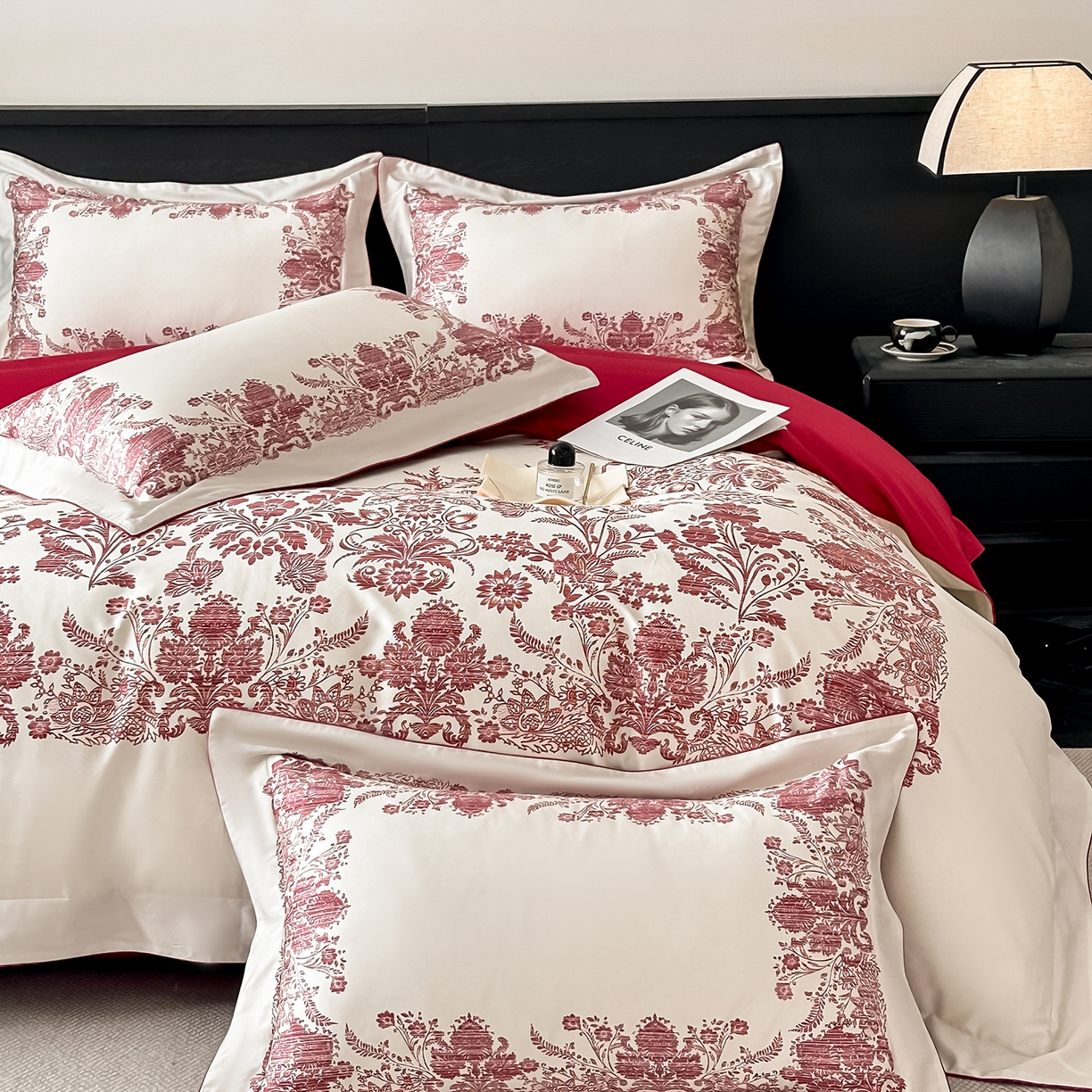 91家纺网 家纺一手货源 找家纺 置顶家纺 2026新款十里蔷薇-亲肤数码印花麻绳边系列 十里蔷薇-大红