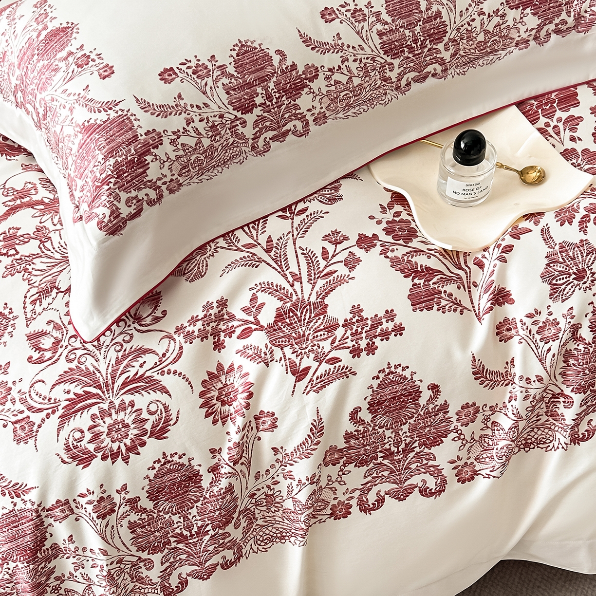 91家纺网 家纺一手货源 找家纺 置顶家纺 2026新款十里蔷薇-亲肤数码印花麻绳边系列 十里蔷薇-大红