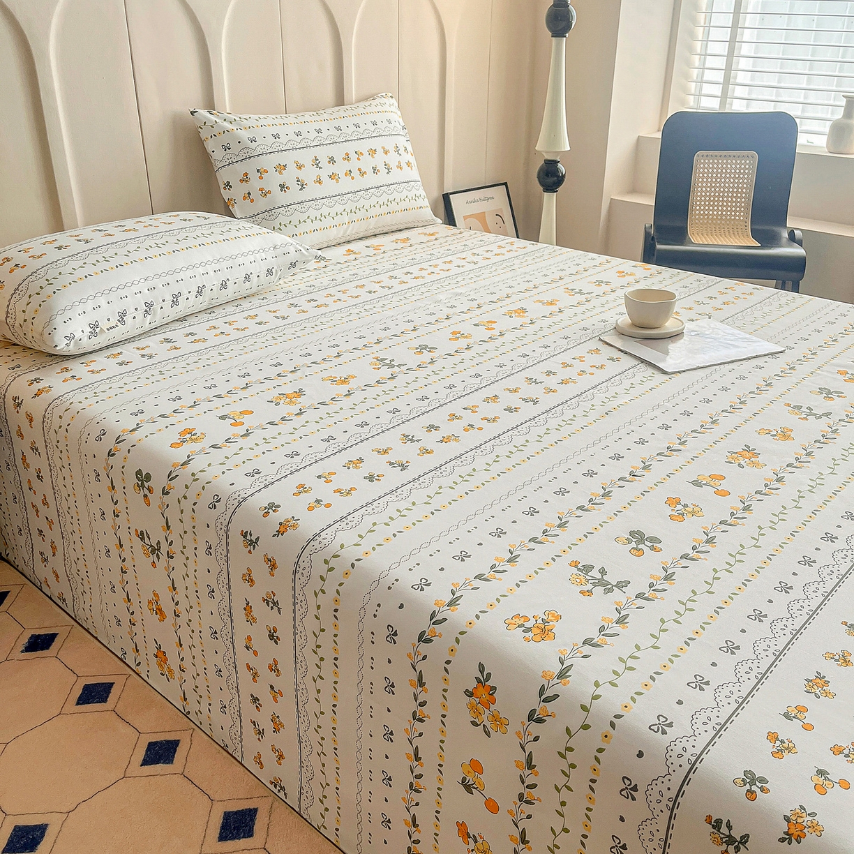 91家纺网 家纺一手货源 找家纺 棉乐町家居 2026新款工艺款原棉印花老粗布床单系列花蝶