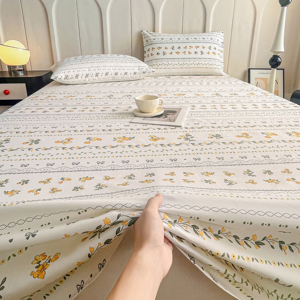 91家纺网 家纺一手货源 找家纺 棉乐町家居 2026新款工艺款原棉印花老粗布床单系列花蝶