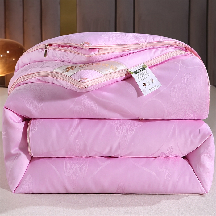 91家纺网 家纺一手货源 找家纺 犇牛仓储供应链 2026新款全棉提花蚕丝蛋白拉链二合一子母被被子被芯 粉色