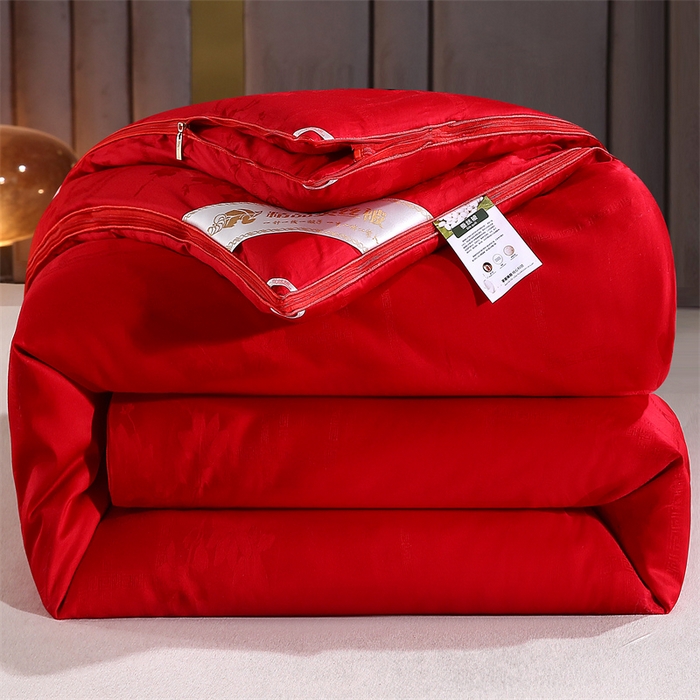 犇牛仓储供应链 2026新款全棉提花蚕丝蛋白拉链二合一子母被被子被芯 红色
