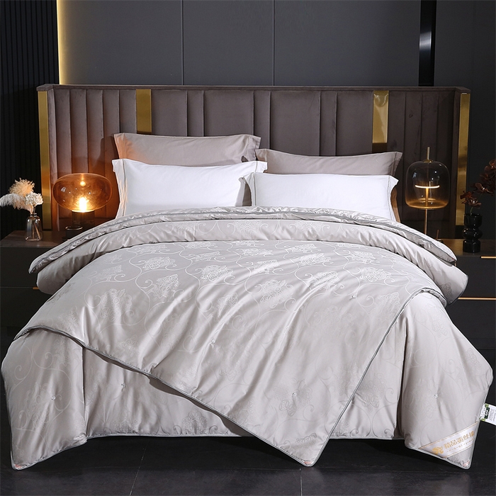 91家纺网 家纺一手货源 找家纺 犇牛仓储供应链 2026新款全棉提花蚕丝蛋白拉链二合一子母被被子被芯 灰色