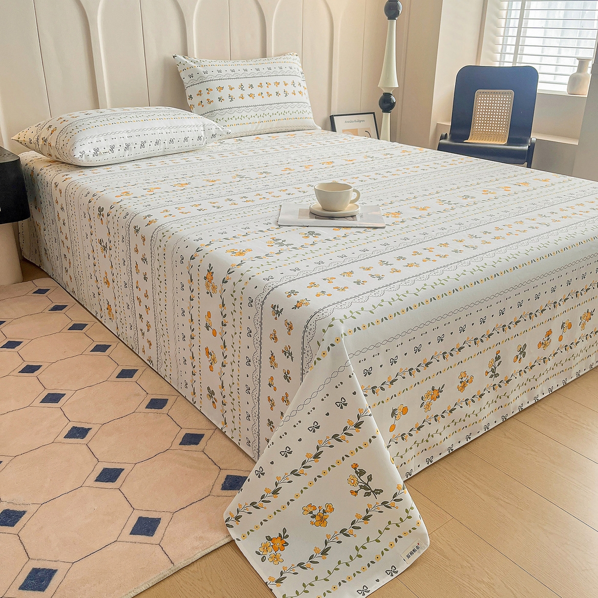 91家纺网 家纺一手货源 找家纺 金泰莱 2026新款工艺款原棉印花老粗布床单系列花蝶