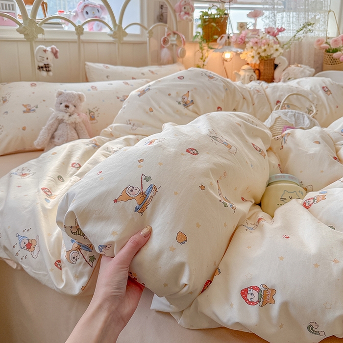 91家纺网 家纺一手货源 找家纺 金梦拉家纺 2026新款春夏古法水洗仿棉砂洗云小棉小布袋四件套可爱星星