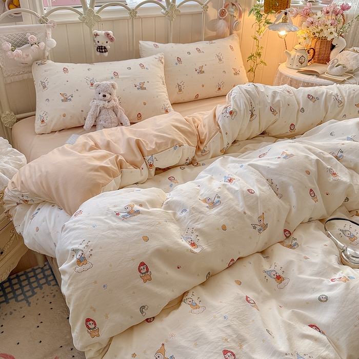 91家纺网 家纺一手货源 找家纺 金梦拉家纺 2026新款春夏古法水洗仿棉砂洗云小棉小布袋四件套可爱星星