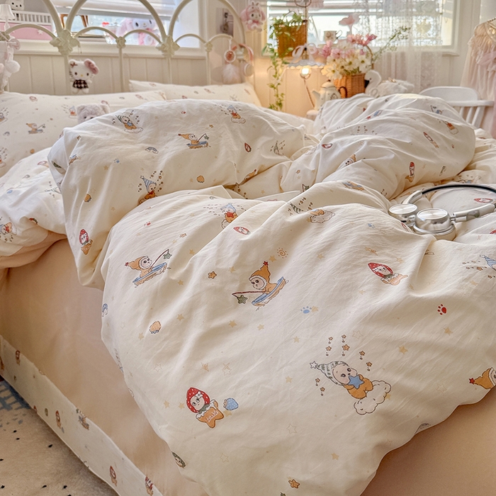 91家纺网 家纺一手货源 找家纺 金梦拉家纺 2026新款春夏古法水洗仿棉砂洗云小棉小布袋四件套可爱星星