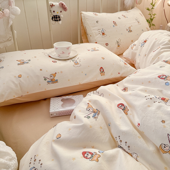 91家纺网 家纺一手货源 找家纺 （总）金梦拉家纺 2026新款春夏古法水洗仿棉砂洗云小棉小布袋四件套